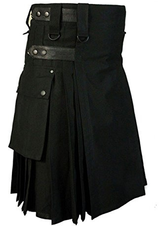 Z&N PRODUCTS Men's Black Cotton Utility Kilt, Fashion Sport Utility Kilt, Adjustable Leather Straps (42-44)