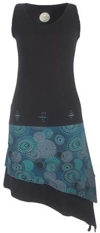 Vishes - Alternative Bekleidung - Ärmelloses asymmetrisches Lagenlook Zipfelkleid schwarz-türkis 44
