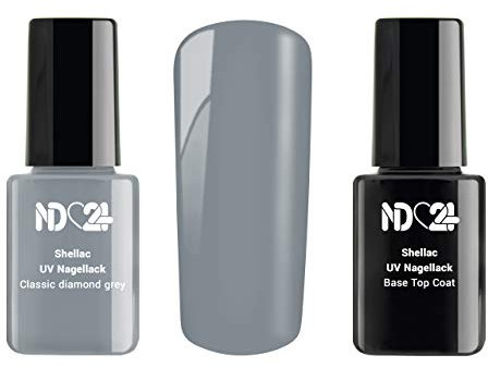Shellac Set - Uv Lack + Base Top Coat - Classic Diamond Grey - Grau - Made in Germany (2 x 12ml)
