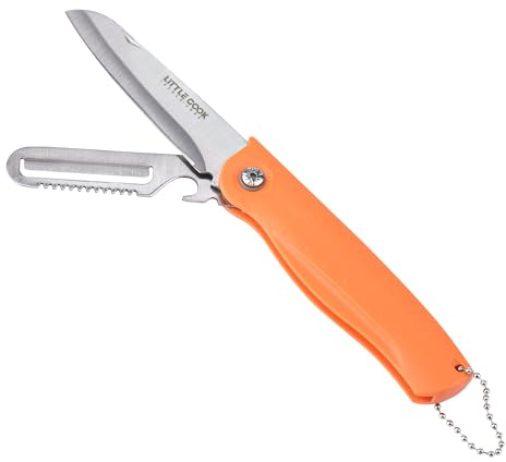 Travel Pocket Paring Knife Fruit Knife Peeling Vegetable Peeler Folding Foldable Multi Function Small Portable Bottle Opener for Kitchen Traveling Camping Outdoor Stainless Steel Plastic 2 Blade