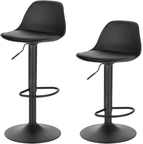 Lestarain Barhocker 2er Set Tresenhocker Drehstuhl Barstuhl Stahl mit Rücklehne aus Kunststoff Höhenverstellbar, Schwarz