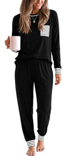 SWOMOG Women’s Pyjamas Set Long Sleeve Top with Pants 2 Pieces Sleepwear Soft Warm PJs Set Ladies Lounge Wear Nightwear S-XXL