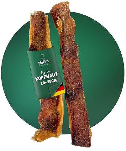 BREERs Peau de tête de bœuf séchée pour chiens 25 cm, 500 g snack de récompense sans céréales, fabrication allemande, friandises articles à mâcher pour chiens articles à mâcher grands chiens
