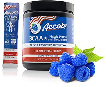 ACCOB BCAA Powder Blue Raspberry-Pre or Post Workout,Muscle Recovery Drink with Amino Acids + Electrolytes,7,2g BCCAs for Men and Women-30 Servings +10g of Collagen Peptides