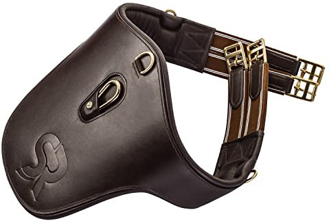 Sunride Stollengurt aus Echtleder für Pferde (Hickstead), mit D-Ring (3X) und Karabiner für Hilfszügel (140 cm, braun)