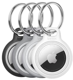 Belkin Apple AirTag Holder with Key Ring (4-Pack), Durable, Scratch-Resistant Secure Case with Open Face and Raised Edges, Protective AirTag Keyring Accessory for Keys, Pets, Luggage, More