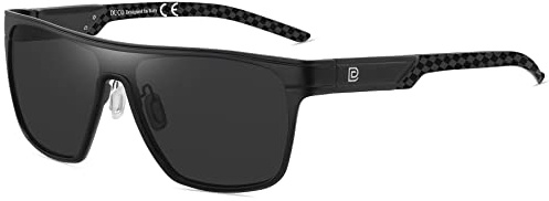 DUCO Quadratische Polarisierte Sonnenbrille für Herren Sport Fahren Angeln Sonnenbrille Flat Top Shield Shades UV 400 Schutz DC8230 (Schwarz Rahmen Schwarz Tempel Grau Linse)