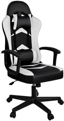 Silla Gaming Ergonómica Reclinable con Cojín Lumbar y Cervical | Respaldo Alto Acolchado | Altura ajustable | Ruedas Giratorias 360° y Reposabrazos | Ideal Ordenador, Oficina, Videojuego o Escritorio