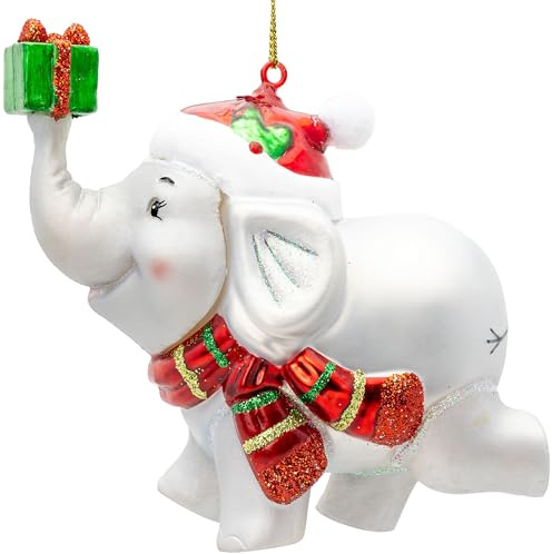 SIKORA weihnachtlicher Elefant besondere Weihnachtskugel Glas Christbaumschmuck Deko Figur Weihnachten Anhänger Ornament - Trend Line - BS905