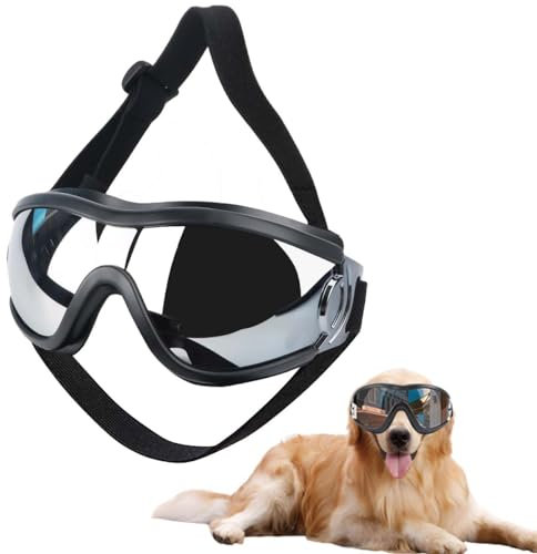 Hund Sonnenbrille Medium bis Large Hund | UV transparente Hundebrille mit verstellbarem Riemen | Winddichte Anti-Staub Schneefeste Haustier Gläser | Augenbekleidung Schutz für Reisen Skifahren