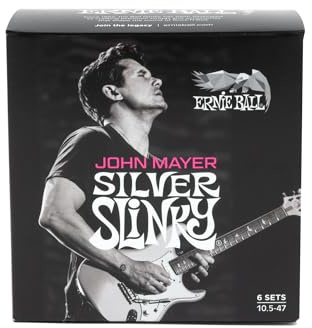 Ernie Ball John Mayer Silver Slinky Nickel Wound E-Gitarrensaiten 6er-Pack 10.5-47 Gauge