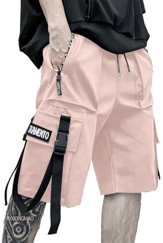 XYXIONGMAO TECHWEAR Herren Cargo Shorts Cyberpunkt Hip Hop Gothic Japanische Funktionsbekleidung Taktische Gothic Gothic Hose, Rosa, XL