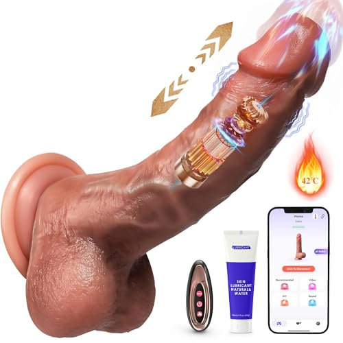 Thrusting Realistic Dildo Sex Toys, Heating Thick Anal Dildos with Pressurized Faster 9 Telescopic & Vibrating Modes, Adult Sex Toys for Men & Women Couple Stimulation Vibrator with Strong Suction