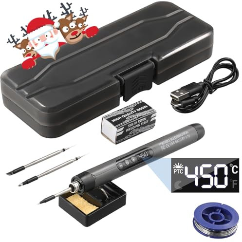 NathrBTV Set de Soldador Estaño Bateria Ferro Soldar por USB con Pantalla LCD Tres Temperaturas Ajustables Tres Puntas Soldar Alambres Soldar Ampliamente Utilizado para Soldar Placas Circuitos