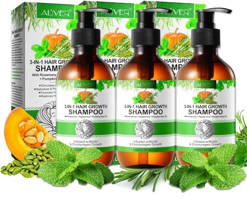 P-Beauty 3-in-1 Haarwachstum Shampoo 3x mit Rosmarin, Minze & Kürbiskernöl 300ml - Haarshampoo mit Biotin geschädigtes Haar - Haarpflege, Kopfhautpflege - Feuchtigkeit, Glanz & Schutz vor Haarbruch