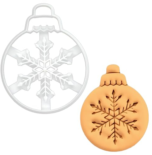BAKERLOGY Snowflake Bauble Cookie Cutter - Merry Christmas Cookies - Detailed Biscuit Cutter Design for Baking and Crafts, Ideal on Fondant, Dough, Clay