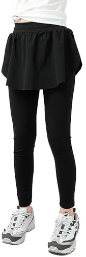 Girls Sport Leggings with Skirts Quick Dry Athletic Pants for Daily Wear/Ballet/Tennis/Golf/Dance, 4-12 Years Black