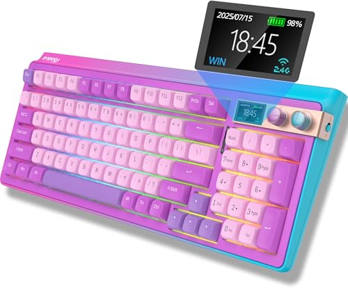 FOPATO H98 Wireless Mechanical Keyboard,96-Key Hot-Swappable Wired Gaming Keyboard,Tri-Mode Bluetooth 5.0 2.4G USB-C,1.14 Color Screen,Double Knob,6000mAh,RGB,PBT Keycaps for PC Mac iPad-Purple