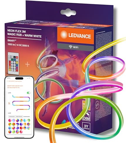 LEDVANCE SMART WIFI NEON FLEX MGC RGB TW RC bunte und weiße LED-Streifen für den Außeneinsatz mit WiFi-Technologie und homogener Lichtverteilung;dimmbar;weiß;Silikon;3m;Leuchtmittel nicht austauschbar