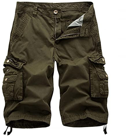 Cargo Short Homme été Coton Shorts et Bermuda Pantacourt Casual Multi Poches Respirant Pantacourt Hommes Pas Cher Short de Sport Taille Élastique Court Pantalon avec Cordon de Serrage