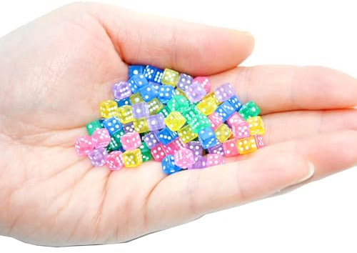 SmartDealsPro 100 blandade D6 mini små tärningar spel prickig fyrkantig tärning för kasinotema aktivitet, brädspel, undervisning i matematik, fester (mix genomskinlig, 5 mm)