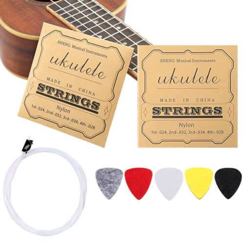 2 Sets White Nylon Ukulele Strings with 5 Heart Shape Felt Picks Replacement Strings Accessories Kit for Soprano (21 Inch)/ Concert (23 Inch)/ Tenor (26 Inch)