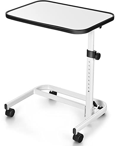 Fantas Sängbord på hjul, 73–93 cm höjdjusterbart skötbord flexibel rotation 360°, sjukbord, sidobord (vit)