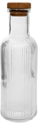 HOMLA NATIA Carafe en verre strié avec bouchon en liège, 1 l, transparente, lavage à la main recommandé