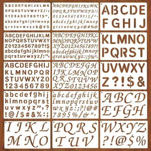 15 Pcs Letter Stencils, Reusable Plastic Calligraphy Alphabet Set | Letter and Number Templates for DIY Art Projects, Scrapbooking, Card Making, Journaling and Other Creative Crafts