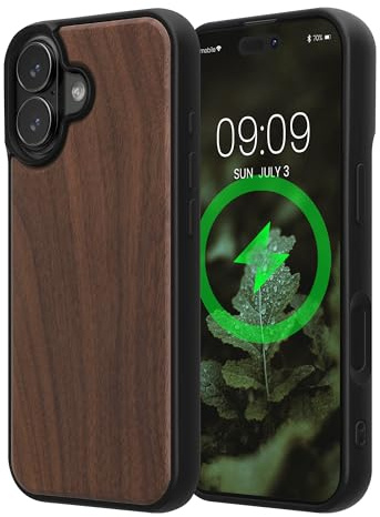 kwmobile Äkta träskal kompatibel med Apple iPhone 17 - Fodral av trä och TPU - Kompatibel med MagSafe - Skal i mörkbrun valnöt