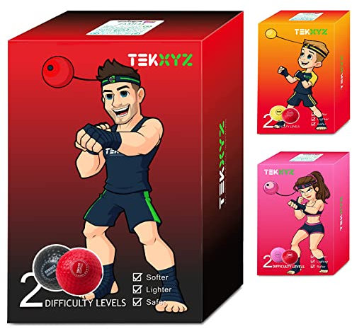 TEKXYZ Boxen Reflexball (BR), 2 Verschiedene Boxbälle mit Kopfband, perfekt für Reaktion, Agilität, Schlaggeschwindigkeit, Kampffähigkeit und Hand-Augen-Koordinationstraining
