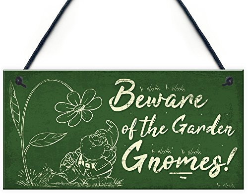 Red Ocean Beware Of The Gnomes Garden Wall Hanging Wall Sign Plaque Shed Door Caution Sign Gifts