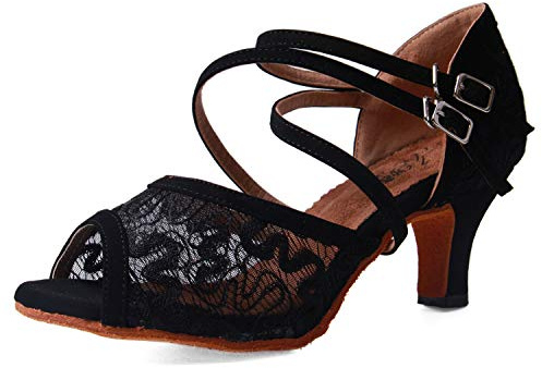 Syrads Zapatos de Baile Latino para Mujer Salsa Zapatos de Tango Samba Vals Bachata Kizomba Baile de Salón de Interior Negro 6cm