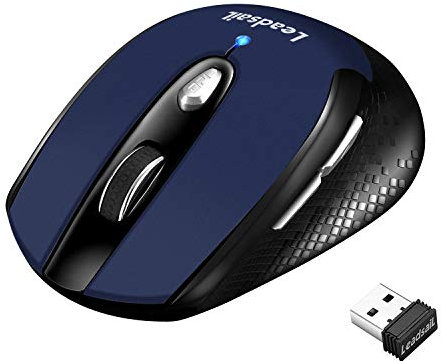 LeadsaiL Leise Kabellose Maus 2,4 GHz 1600 DPI Optical Tracking, 6 Tasten Optische Computermaus, PC Maus mit USB Nano Empfänger, Kompatibel mit PC, Mac, Laptop - Dunkelblau