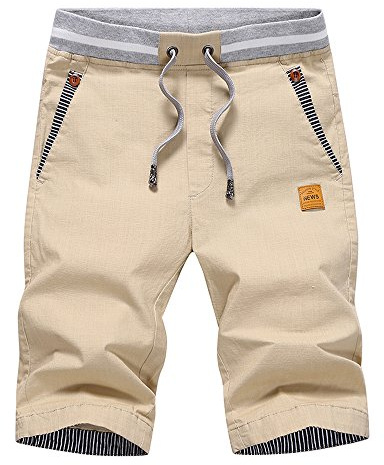 Tansozer Homme Pantalon Court Décontracté Short en Coton Casual Slim Fit Taille éLastiquéE Short de Plage Ete Pantalon Court avec Pochess Kaki L