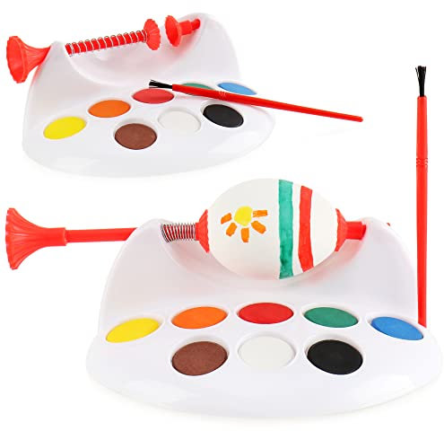 com-four® 2x set per dipingere le uova di Pasqua - macchina per dipingere le uova con libro da pittura, pennello e colori (Set per dipingere le uova di Pasqua 1-6 pezzi)