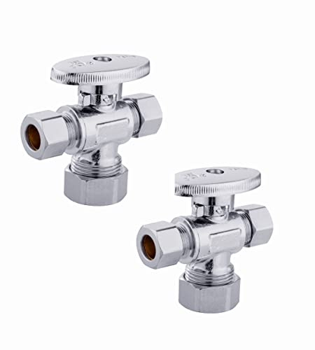 (Pack of 2) EFIELD 1/4 Turn Dual Compression Outlet Angle Stop Valve, 1/2 NOM (5/8 OD) x (3/8 inch x 3/8 inch) Chrome,(VALVE123-2PCS)