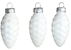 12 STK Glas Hänger ZAPFEN Weiss 6cm Opal OTH Weihnachtsdeko Tannenzapfen Dekozapfen Christbaumschmuck Deko Anhänger Christbaumkugeln Zapfenform Weihnachtskugeln