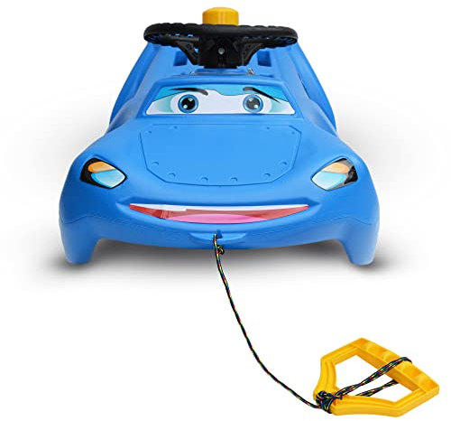 PRIMEGARDEN® Auto Con Volante Schlitten Kunststoff Lenkbar Zugseil. Kinderschlitten mit Lenkrad,Stabiler, dauerhaft und sicherer Schlitten für Kinder und sicherer Schlitten für Kinder. (Blau)