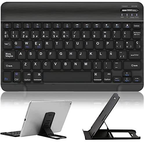 YingStar Teclado Bluetooth para Tablet iPad Samsung Inalámbrico Español Ñ Portátil Teclado Universal para Tableta iOS Android Windows Wireless Keyboard Recargable para Tablet Lenovo Huawei