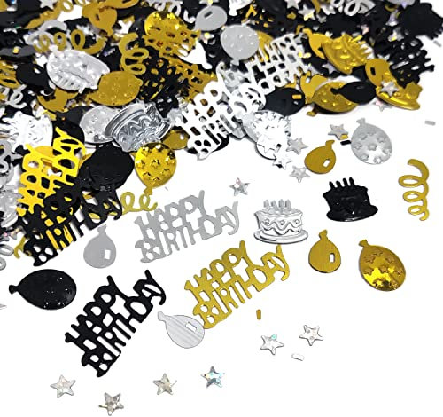 Black Gold Happy Birthday Confetti Party Decorations Table Décor Cards Sprinkles Women Gifts (HAPPY BIRTHDAY)
