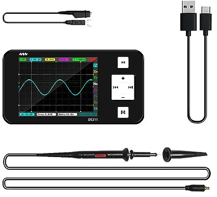 CCDSO Portable Oscilloscope DS211, Pocket Size Handheld, Built-in Rechargeable Battery, 1 Channel, 200Khz Bandwidth, Entry Level Oscilloscope for Beginner