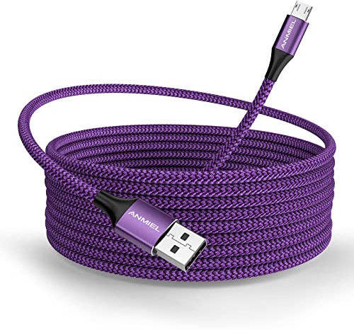 Micro USB Cable 3M Android Charger Cord Long Nylon Braided Sync and Fast Charging Cables Compatible with Samsung Galaxy S6 S7 Edge, Android & Windows Smartphones and More- Purple