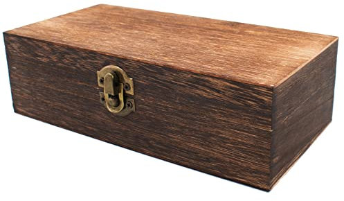 Boîte en bois avec serrure et couvercle Conteneur en bois massif boîte à souvenirs table décorative grand rectangle rustique espace de magasin rangement jouets bijoux Vintage Couleur 20*10*6cm