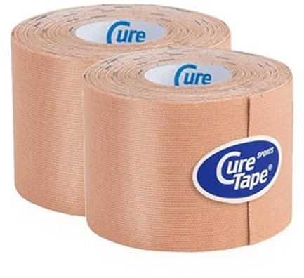CureTape® Kinesiotapes | 2 Kinesiologie Tape Rollen | Wasserfestes & Latexfreies Kinesiotape | Hautfreundliches Physio Tape | Sporttape für Verletzungen & Beschwerden | Vorteilsset | 5cm x 5m | Beige