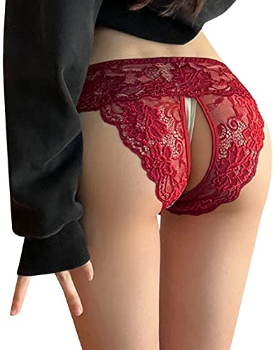 XIUH String Élastique Femme Slip Thong Ouvert Sexy Chic Dentelle Coquine Hot Tanga Culotte Hipster Érotique Nuisettes Transparente Culottes