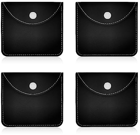 MultiValue 4 Pcs Leather Jewelry Pouches, Small Gift Bags with Snap Button Soft PU Leather Jewelry Storage Bags Portable Travel Jewellery Organiser Pouch for Necklace Bracelet Earrings (Black)