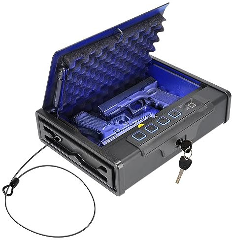 Brihard Portable Pistol Biometric Safe, Fingerprint Gun Safe, Compact Storage Box with Backlit Keypad for Weapons, Cash, and Jewelry, Rust-proof with Anti-theft Wire Rope safe for Cars, Homes, Travel