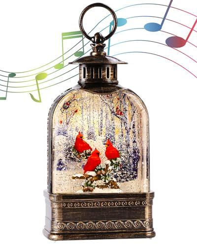 11Inch Christmas Snow Globes Cardinal Gifts, Musical Cardinal Snow Globe Glitter Light Up, Christmas Decorations Indoor 6H Timer Red Cardinal Christmas Decor for Women