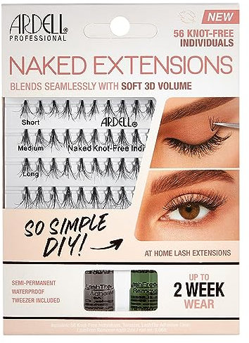 Ardell Naked Extensions Lash Kit, Individual Eyelashes with Duo Adhesive, Customisable Eyelash Extensions for Soft 3D Volume, Vegan-Friendly, Knot-Free & Natural-Looking, 56 Individual Lashes